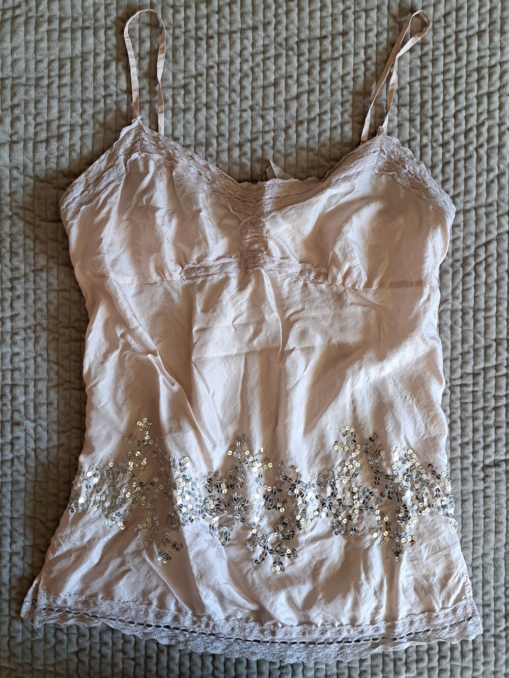 Light Blush Sequin Lace-Trim Camisole